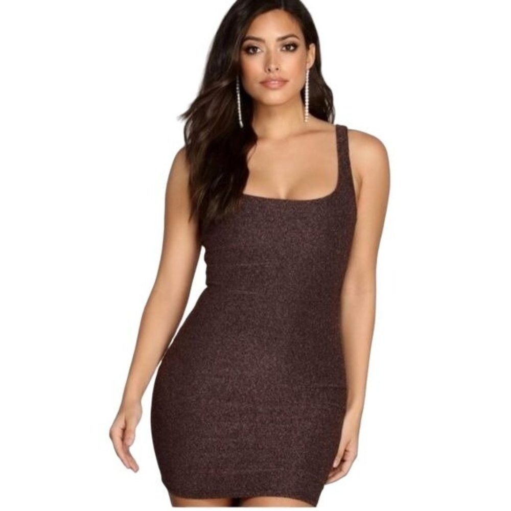 Windsor Brown Glitter Mini Dress, Sleeveless - Picture 1 of 10